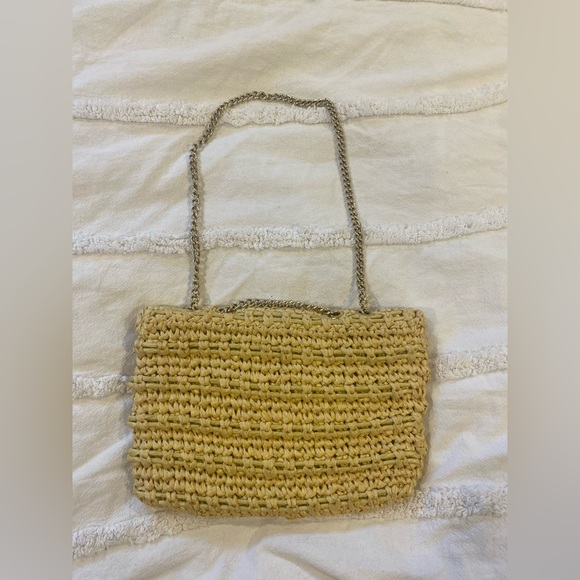 Vintage Made in Italy Woven Straw Shoulder Bag with Gold Chain - Picture 8 of 9
